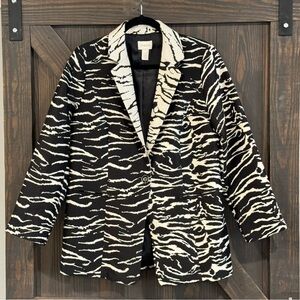 Chico's Women's White Black Bi-Color‎ Zebra Animal Print Blazer Jacket Sz 1 Med